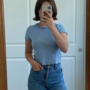 Women's Blue and White Crop-top